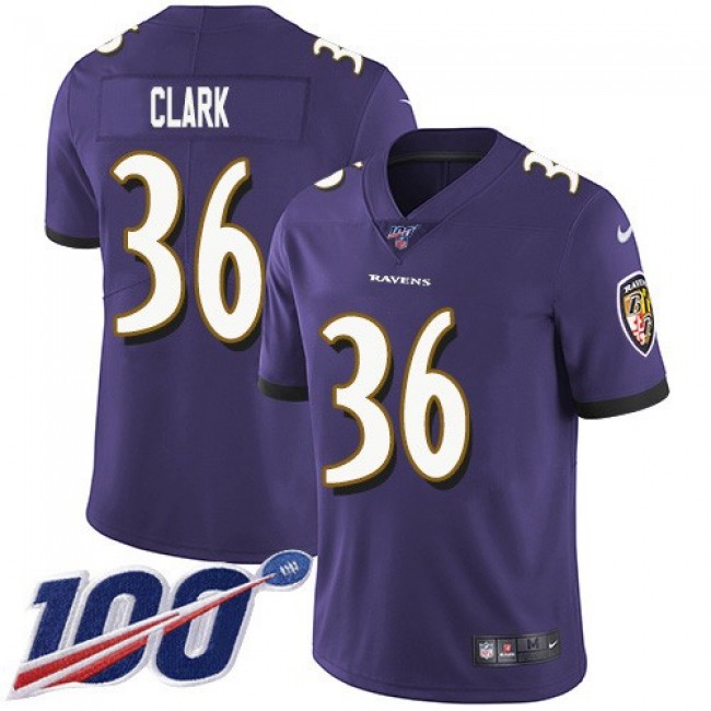 Nike Ravens #36 Chuck Clark Purple Team Color Men's Stitched NFL 100th Season Vapor Untouchable Limited Jersey