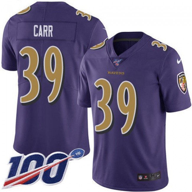 Nike Ravens #39 Brandon Carr Purple Men's Stitched NFL Limited Rush 100th Season Jersey