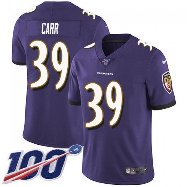 Nike Ravens #39 Brandon Carr Purple Team Color Men's Stitched NFL 100th Season Vapor Untouchable Limited Jersey
