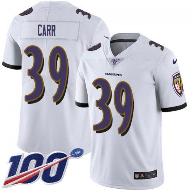 Nike Ravens #39 Brandon Carr White Men's Stitched NFL 100th Season Vapor Untouchable Limited Jersey