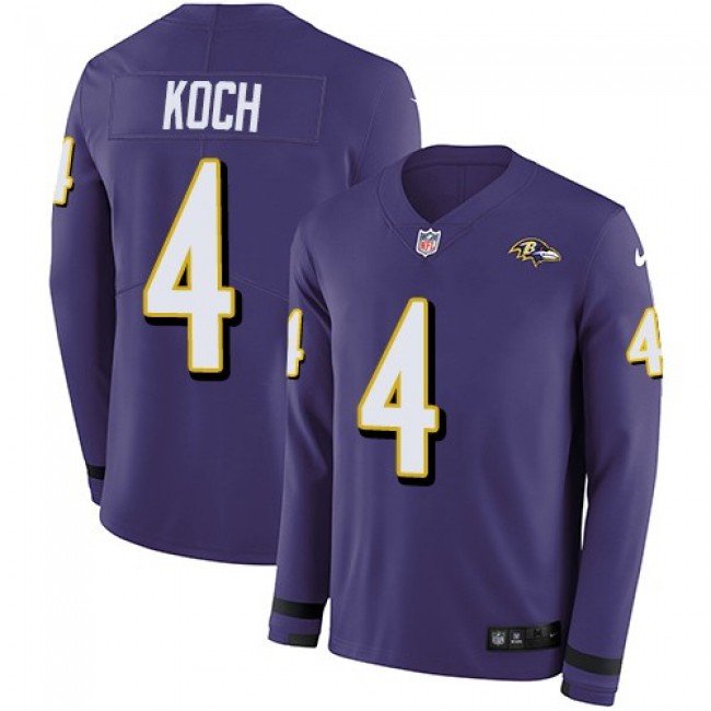 Nike Ravens #4 Sam Koch Purple Team Color Men's Stitched NFL Limited Therma Long Sleeve Jersey