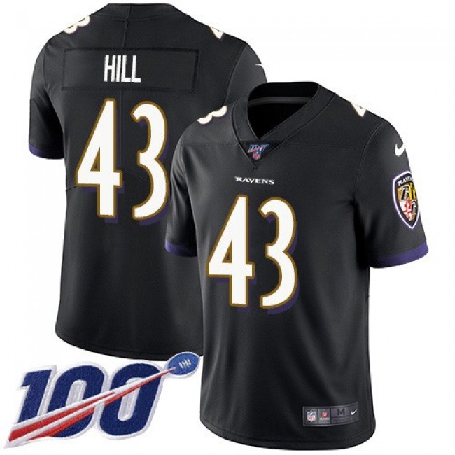 Nike Ravens #43 Justice Hill Black Alternate Men's Stitched NFL 100th Season Vapor Untouchable Limited Jersey