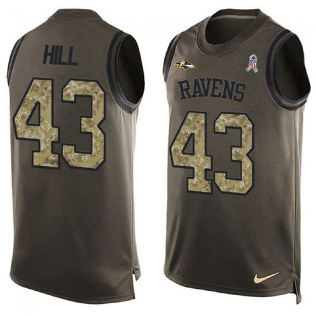 Nike Ravens #43 Justice Hill Green Men's Stitched NFL Limited Salute To Service Tank Top Jersey