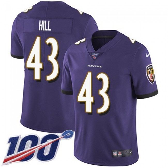 Nike Ravens #43 Justice Hill Purple Team Color Men's Stitched NFL 100th Season Vapor Untouchable Limited Jersey