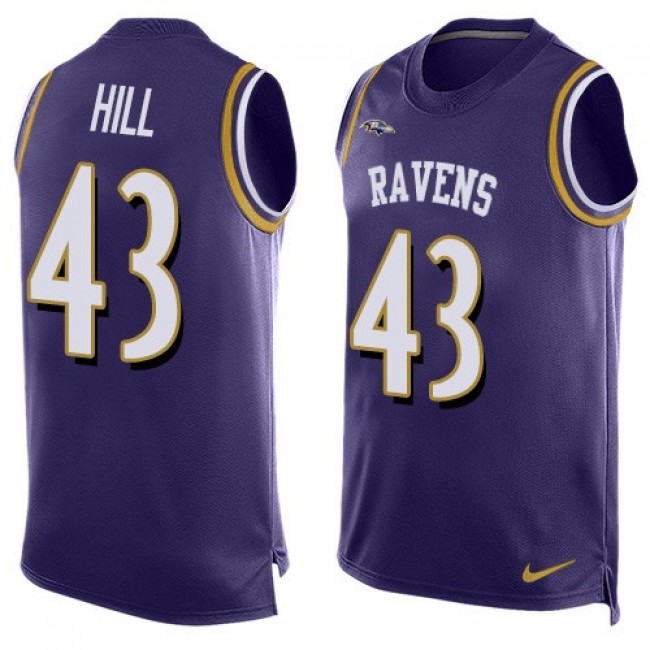 Nike Ravens #43 Justice Hill Purple Team Color Men's Stitched NFL Limited Tank Top Jersey