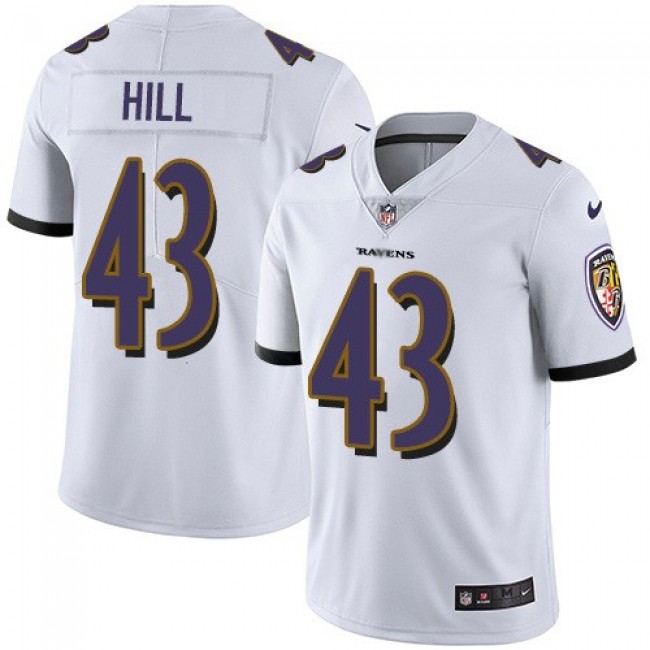 Nike Ravens #43 Justice Hill White Men's Stitched NFL Vapor Untouchable Limited Jersey