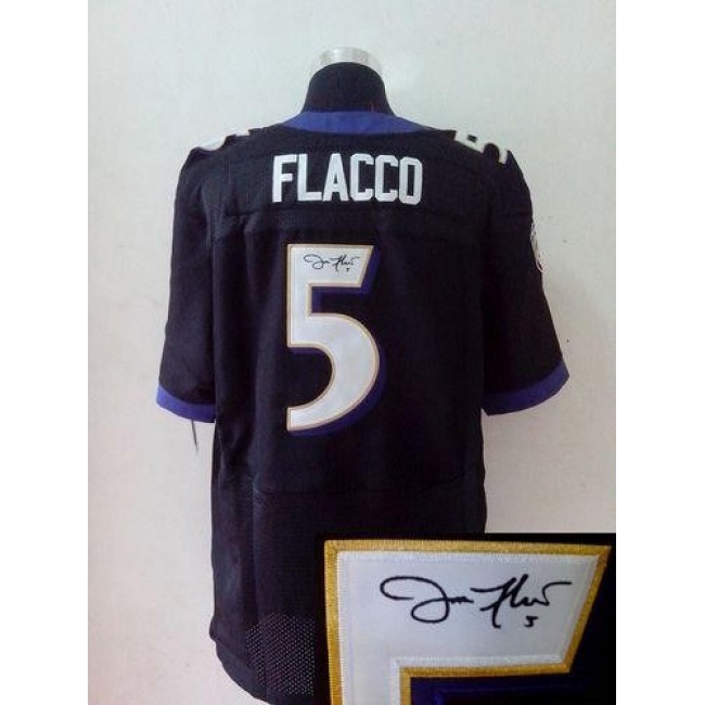 Nike Ravens #5 Joe Flacco Black Alternate Men's Stitched NFL Elite Autographed Jersey