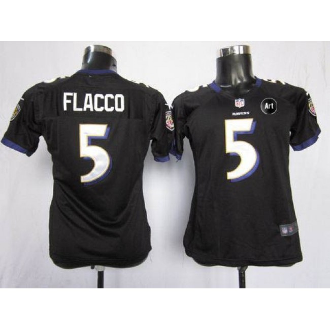 Women's Ravens #5 Joe Flacco Black Alternate With Art Patch Stitched NFL Elite Jersey