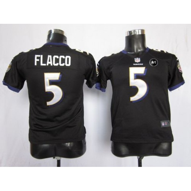 Baltimore Ravens #5 Joe Flacco Black Alternate With Art Patch Youth Stitched NFL Elite Jersey