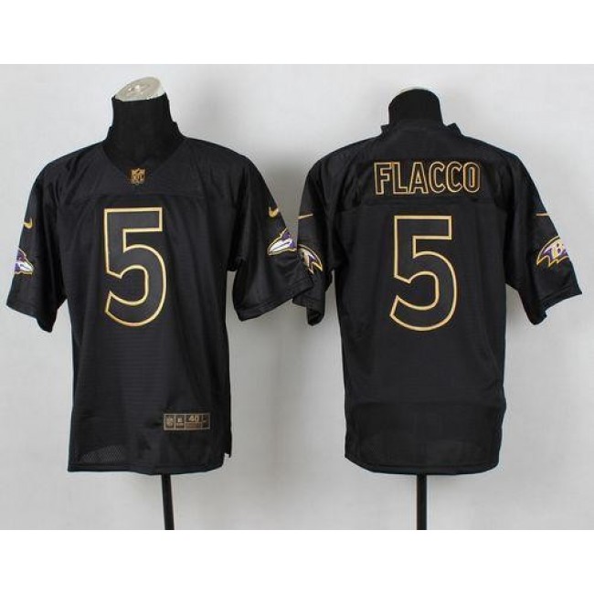Nike Ravens #5 Joe Flacco Black Gold No. Fashion Men's Stitched NFL Elite Jersey