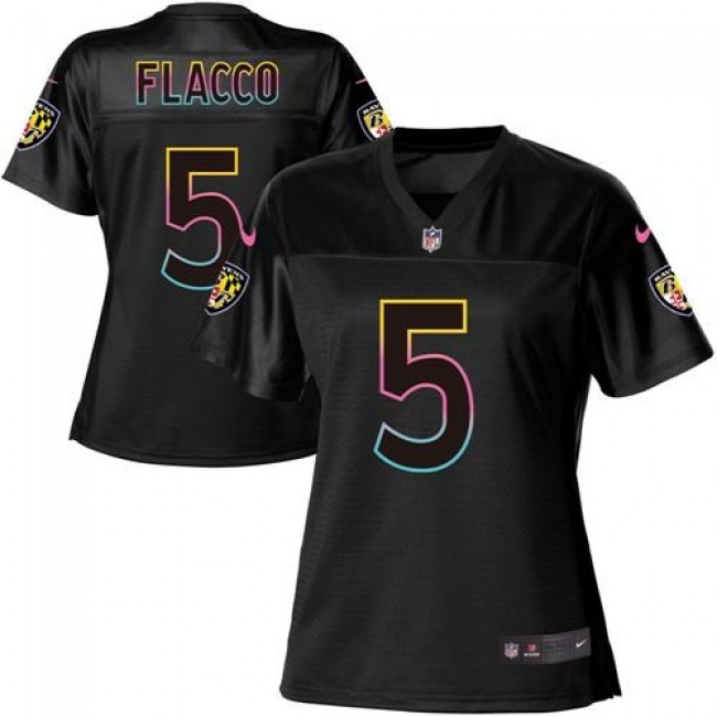 Women's Ravens #5 Joe Flacco Black NFL Game Jersey