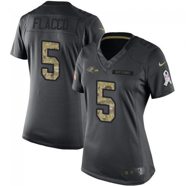 Women's Ravens #5 Joe Flacco Black Stitched NFL Limited 2016 Salute to Service Jersey