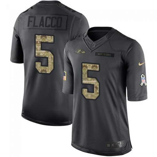 Baltimore Ravens #5 Joe Flacco Black Youth Stitched NFL Limited 2016 Salute to Service Jersey