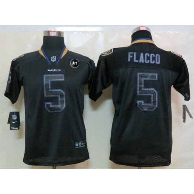 Baltimore Ravens #5 Joe Flacco Lights Out Black With Art Patch Youth Stitched NFL Elite Jersey