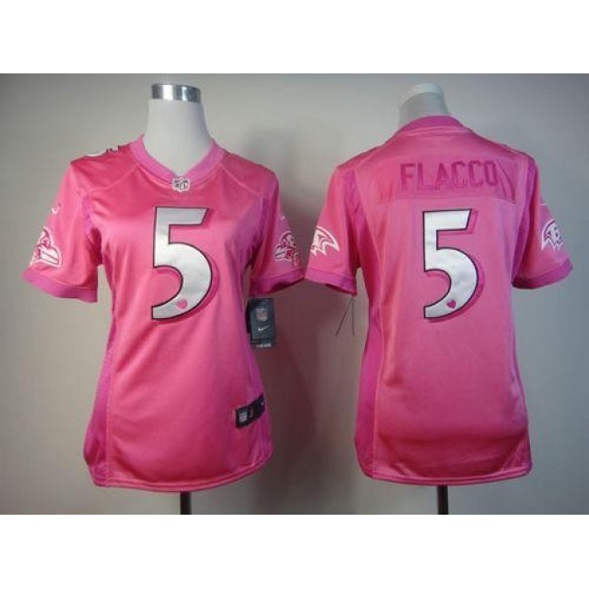 Women's Ravens #5 Joe Flacco Pink Be Luv'd Stitched NFL Elite Jersey