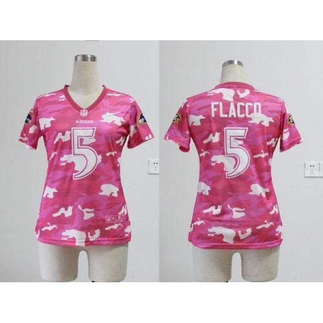 Women's Ravens #5 Joe Flacco Pink Stitched NFL Elite Camo Jersey