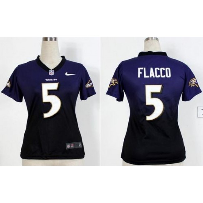 Women's Ravens #5 Joe Flacco Purple Black Stitched NFL Elite Fadeaway Jersey