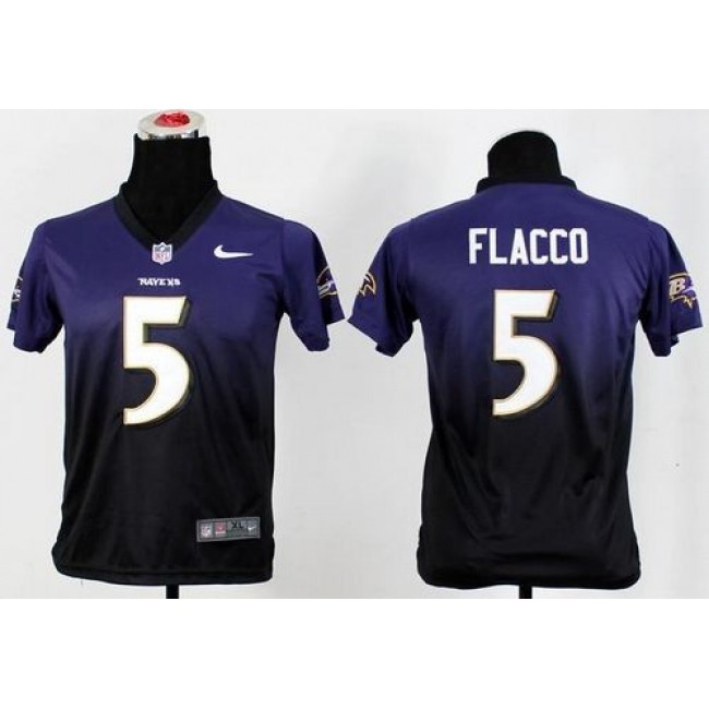 Baltimore Ravens #5 Joe Flacco Purple-Black Youth Stitched NFL Elite Fadeaway Fashion Jersey