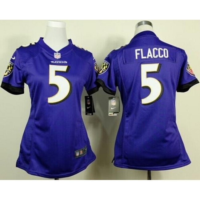 Women's Ravens #5 Joe Flacco Purple Team Color Stitched NFL New Elite Jersey