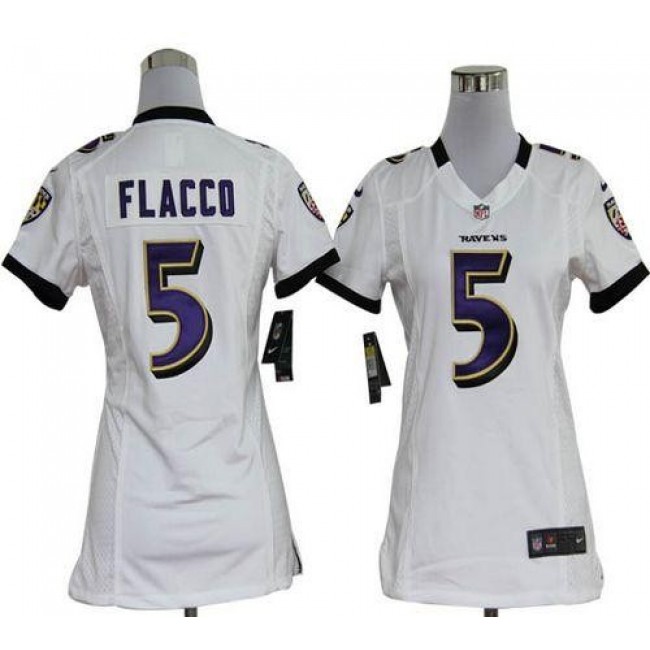 Women's Ravens #5 Joe Flacco White Stitched NFL Elite Jersey