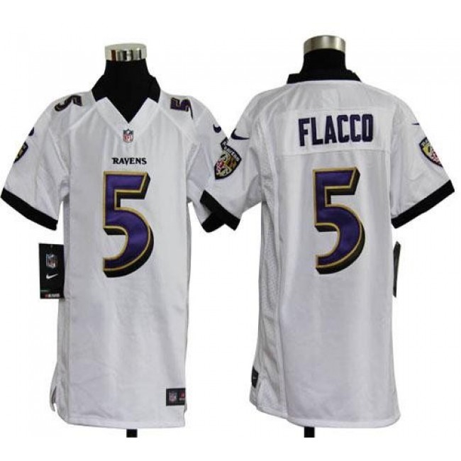 Baltimore Ravens #5 Joe Flacco White Youth Stitched NFL Elite Jersey
