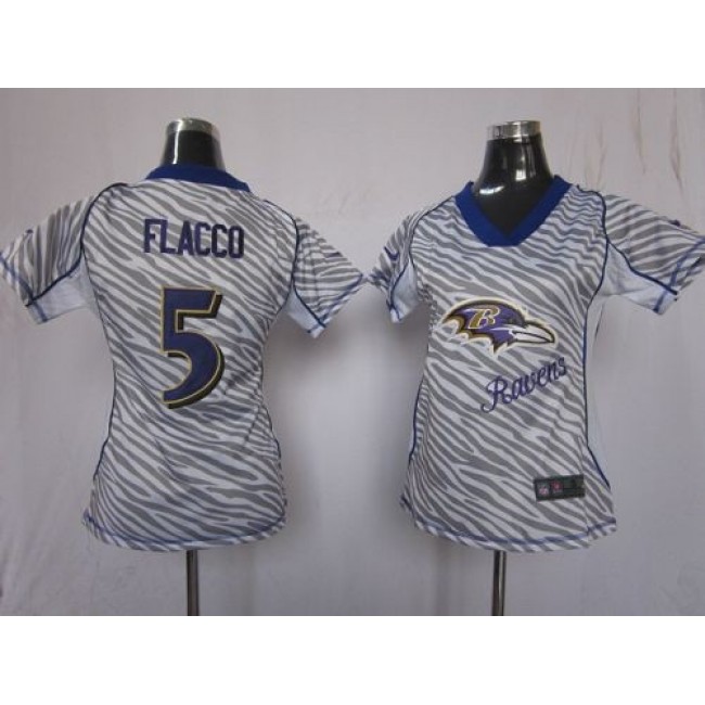 Women's Ravens #5 Joe Flacco Zebra Stitched NFL Elite Jersey