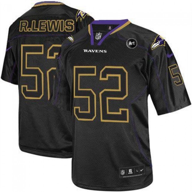 Baltimore Ravens #52 Ray Lewis Lights Out Black With Art Patch Youth Stitched NFL Elite Jersey