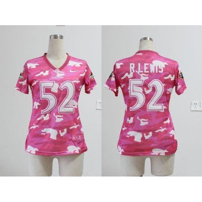 Women's Ravens #52 Ray Lewis Pink Stitched NFL Elite Camo Jersey