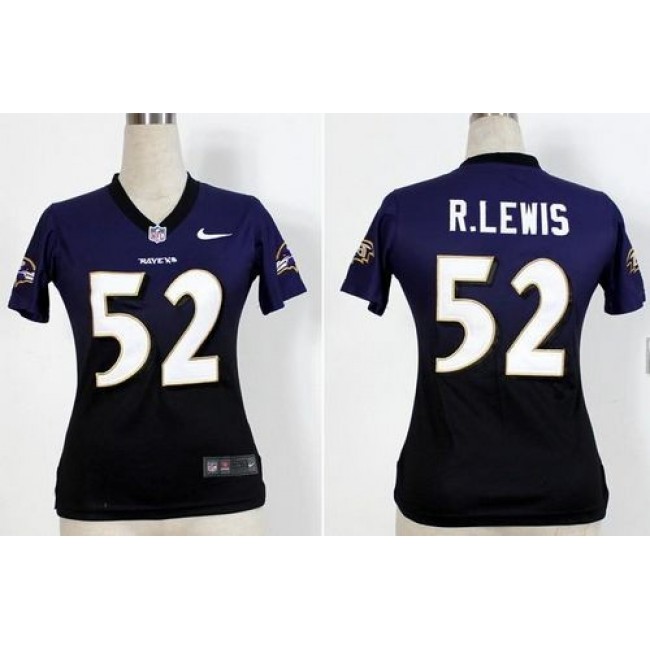 Women's Ravens #52 Ray Lewis Purple Black Stitched NFL Elite Fadeaway Jersey