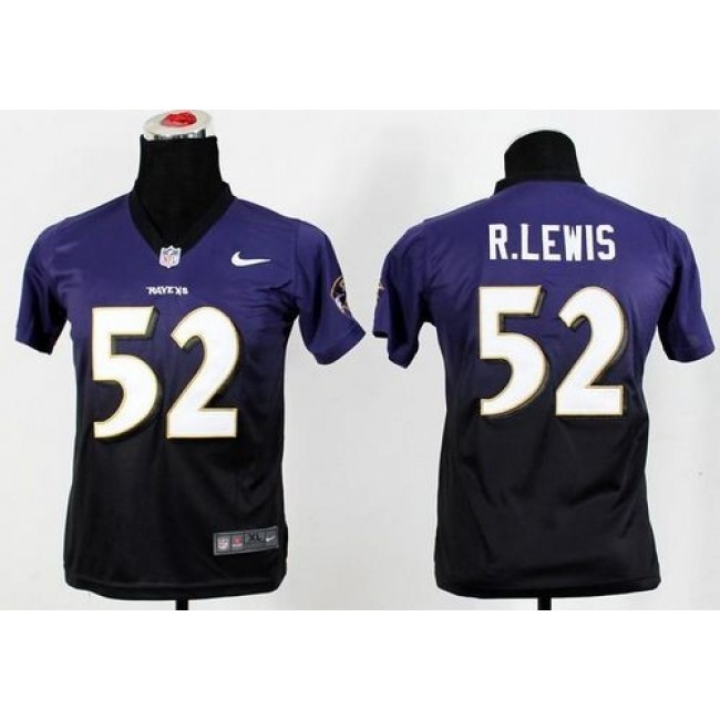 Baltimore Ravens #52 Ray Lewis Purple-Black Youth Stitched NFL Elite Fadeaway Fashion Jersey