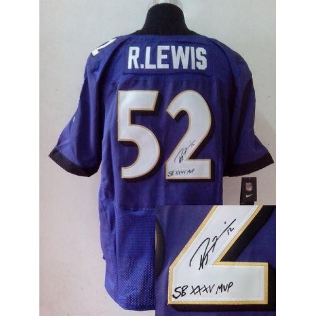 Nike Ravens #52 Ray Lewis Purple Team Color Men's Stitched NFL Elite Autographed Jersey