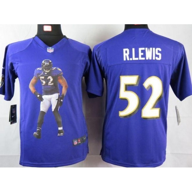 Baltimore Ravens #52 Ray Lewis Purple Team Color Youth Portrait Fashion NFL Game Jersey