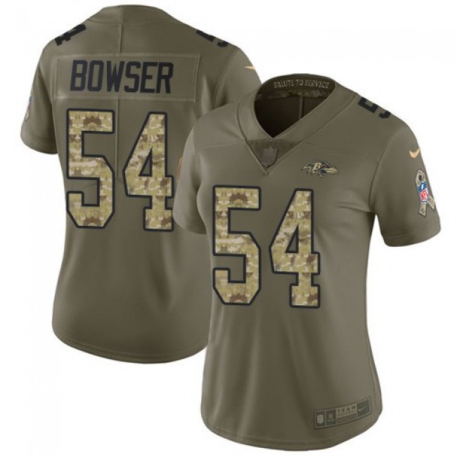 Women's Ravens #54 Tyus Bowser Olive Camo Stitched NFL Limited 2017 Salute to Service Jersey