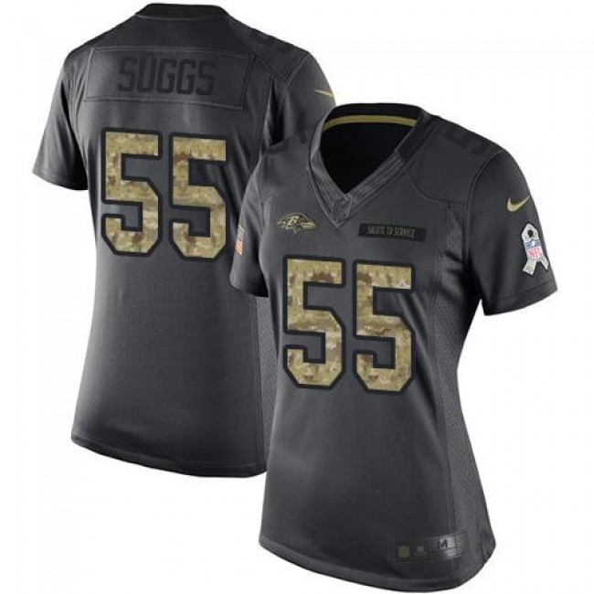 Women's Ravens #55 Terrell Suggs Black Stitched NFL Limited 2016 Salute to Service Jersey
