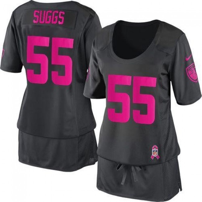 Women's Ravens #55 Terrell Suggs Dark Grey Breast Cancer Awareness Stitched NFL Elite Jersey