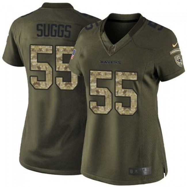 Women's Ravens #55 Terrell Suggs Green Stitched NFL Limited Salute to Service Jersey