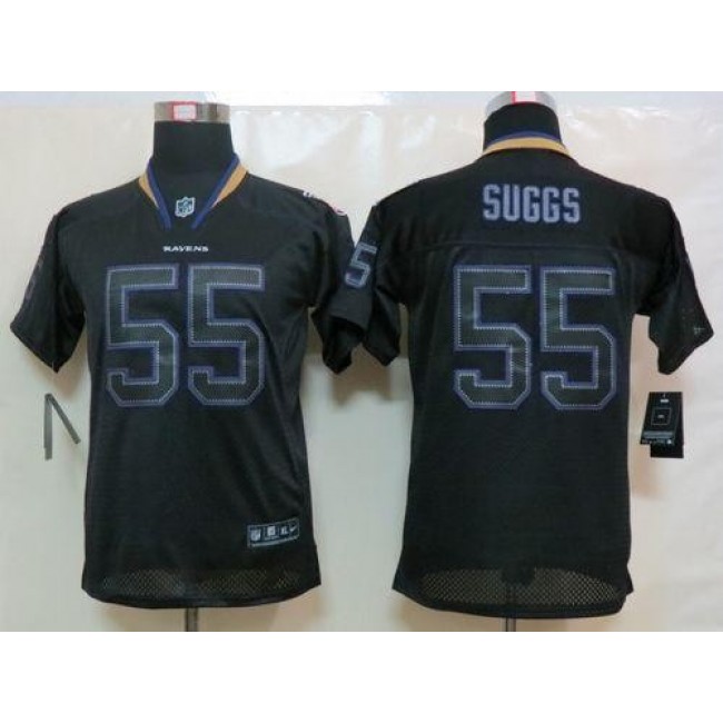 Baltimore Ravens #55 Terrell Suggs Lights Out Black Youth Stitched NFL Elite Jersey