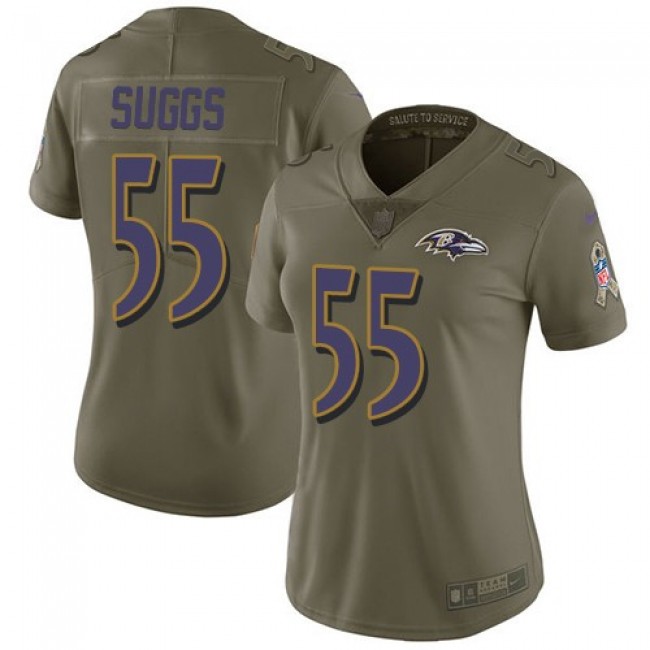 Women's Ravens #55 Terrell Suggs Olive Stitched NFL Limited 2017 Salute to Service Jersey