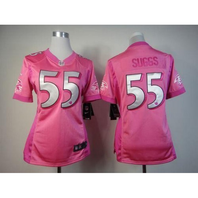 Women's Ravens #55 Terrell Suggs Pink Be Luv'd Stitched NFL Elite Jersey