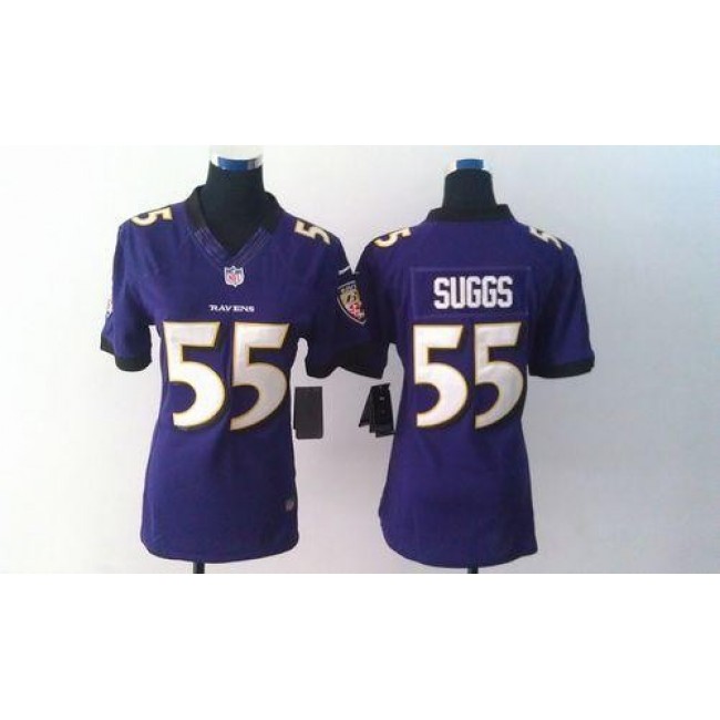 Women's Ravens #55 Terrell Suggs Purple Team Color Stitched NFL Limited Jersey