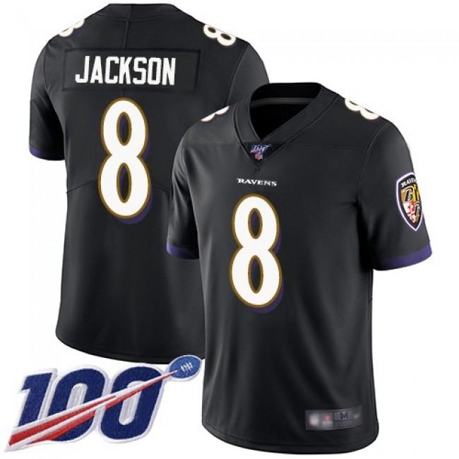 Nike Ravens #8 Lamar Jackson Black Alternate Men's Stitched NFL 100th Season Vapor Limited Jersey