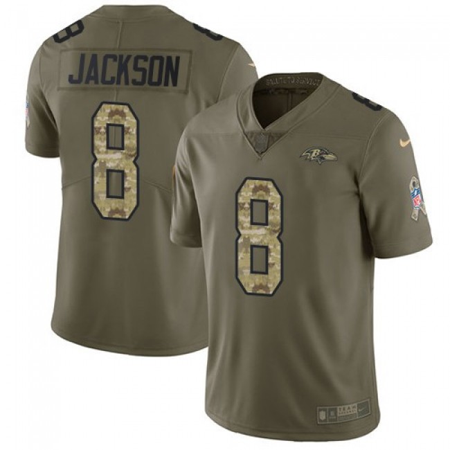 Nike Ravens #8 Lamar Jackson Olive/Camo Men's Stitched NFL Limited 2017 Salute To Service Jersey