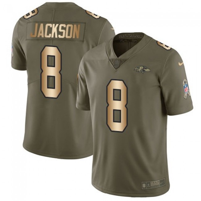 Nike Ravens #8 Lamar Jackson Olive/Gold Men's Stitched NFL Limited 2017 Salute To Service Jersey