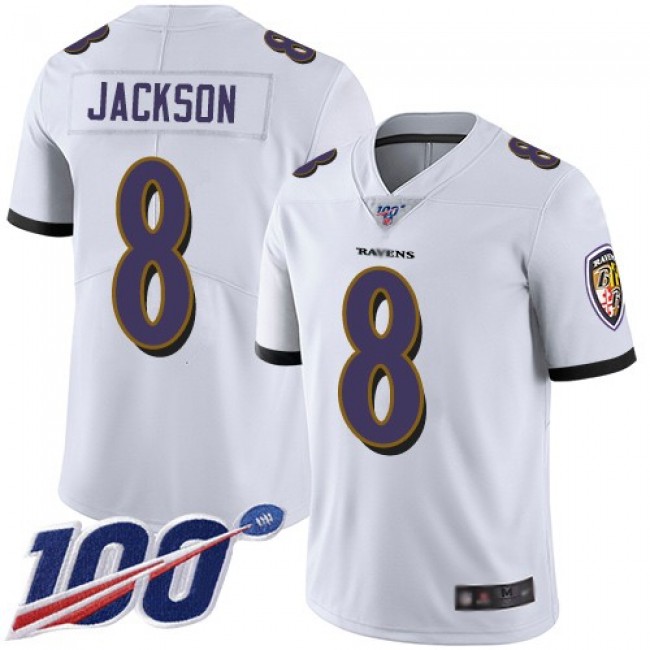 Nike Ravens #8 Lamar Jackson White Men's Stitched NFL 100th Season Vapor Limited Jersey