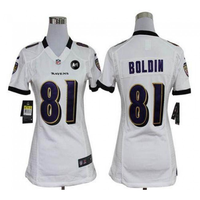 Women's Ravens #81 Anquan Boldin White With Art Patch Stitched NFL Elite Jersey