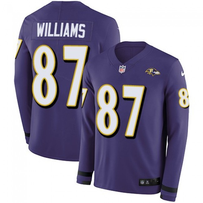 Nike Ravens #87 Maxx Williams Purple Team Color Men's Stitched NFL Limited Therma Long Sleeve Jersey