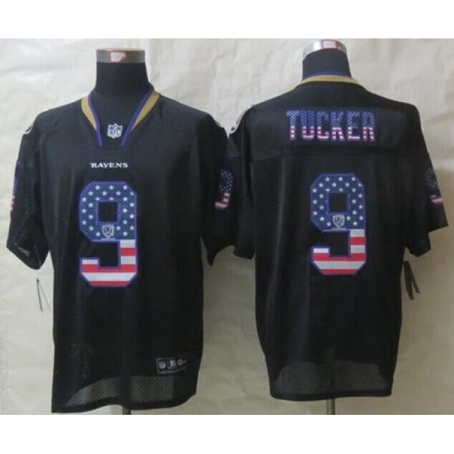 Nike Ravens #9 Justin Tucker Black Men's Stitched NFL Elite USA Flag Fashion Jersey
