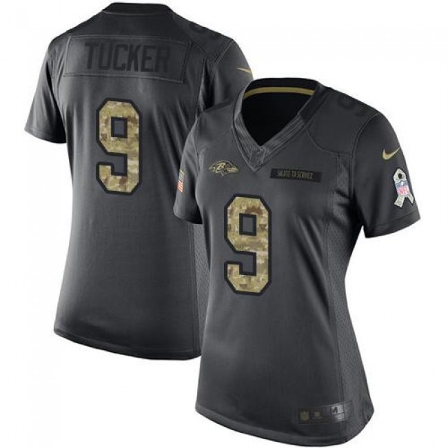 Women's Ravens #9 Justin Tucker Black Stitched NFL Limited 2016 Salute to Service Jersey