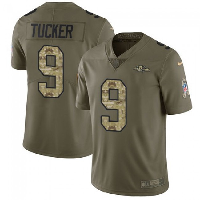 Nike Ravens #9 Justin Tucker Olive/Camo Men's Stitched NFL Limited 2017 Salute To Service Jersey