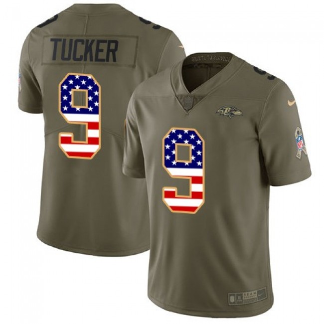 Nike Ravens #9 Justin Tucker Olive/USA Flag Men's Stitched NFL Limited 2017 Salute To Service Jersey